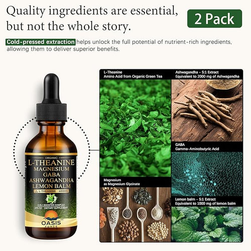 2 Pack L Theanine Drops L-Theanine Supplement 400mg for Adults &amp Kids with GABA Magnesium &amp Ashwagandha Natural Sleep Focus &amp Relaxation Support Vegan Alcohol-Free Non-GMO 4 FL OZ