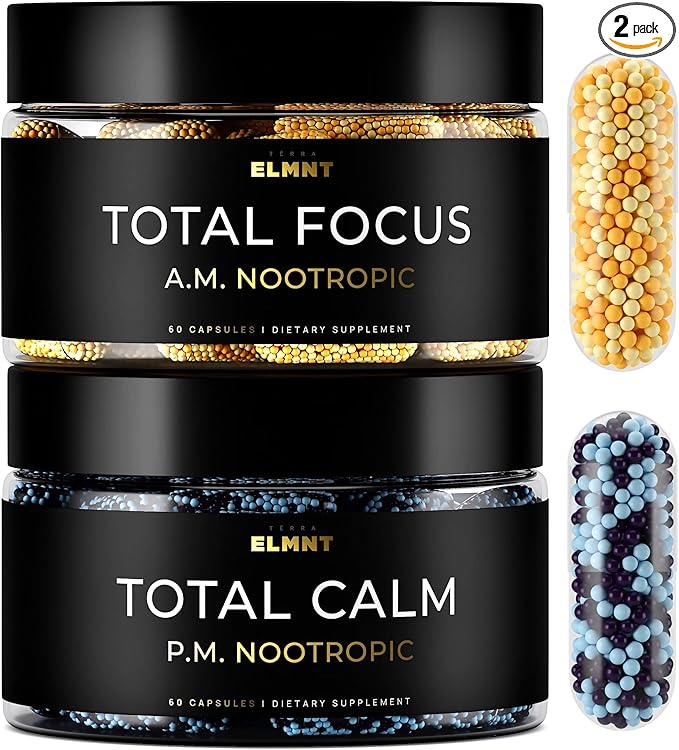 AMPM Nootropic Total Focus + Calm 9X Strength w. Caffeine L-Theanine Alpha GPC L-Tyrosine Ashwagandha - X-Release Energy Pills Nootropics Brain Support Supplements for Memory and Focus Supplement