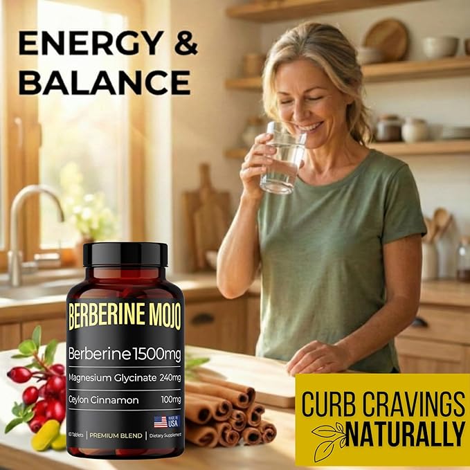 Berberine 1500mg Supplement with GLP-1 &amp Glucose Support - Berberine HCL Magnesium Glycinate Ceylon Cinnamon - Sugar Control &amp Weight Management Herbal Supplements - Made in USA 60 Tablets