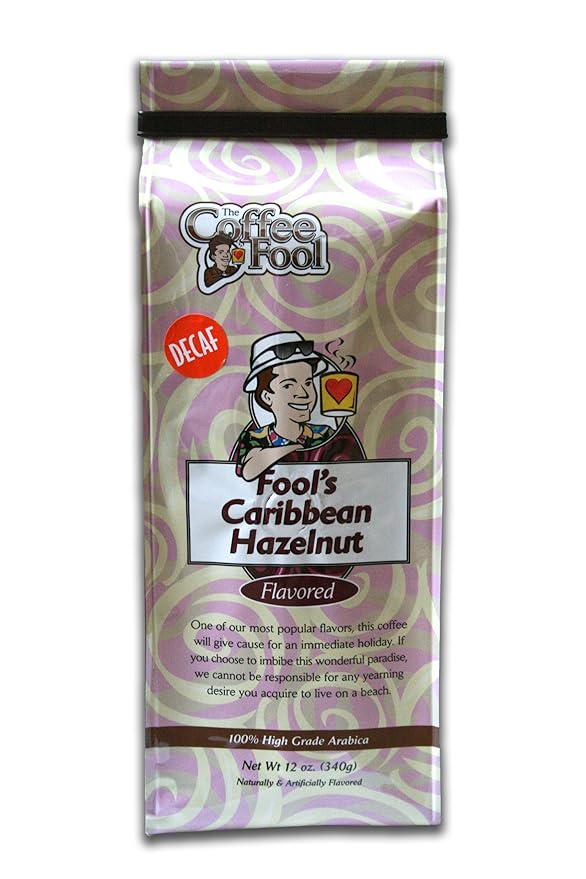 The Coffee Fool Fool's Whole Bean Decaf Caribbean Hazelnut 12 Ounce