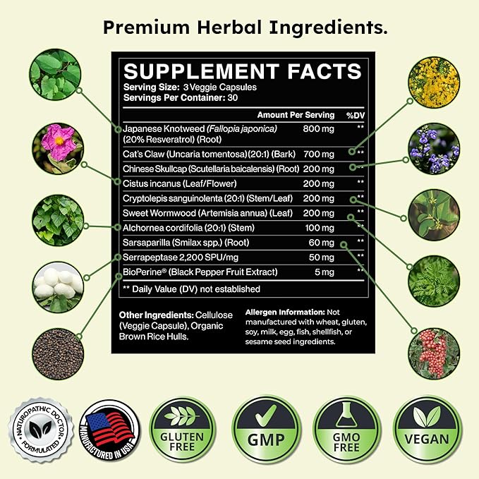 Zenmen Tick Immune Support 180 Vegan Capsules 2 Bottles - Improved Formula - Japanese Knotweed Cat's Claw Chinese Skullcap Cryptolepis Sanguinolenta Sweet Wormwood - Made in The USA