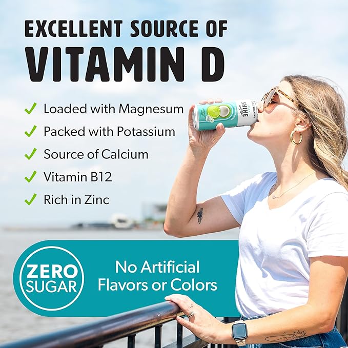 Shine Water Coconut Lime Vitamin D Electrolyte Drinks 12-Pack Sugar Free Flavored Water with Magnesium Zinc &amp Antioxidants Low Calorie Hydration Beverage Plant-Based Vitamin Water Zero Sugar