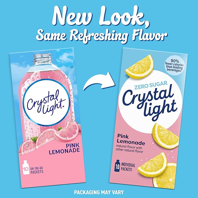 Crystal Light On The Go Pink Lemonade Powdered Soft Drink Mix 0.13 Ounce - 10 per pack - 12 packs per case.