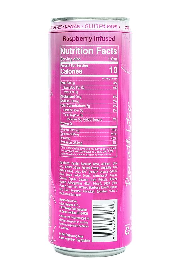 Pink Lotus Plant Power Drink™ | Sugar Free Low Calorie | 160 mg Natural Caffeine from Green Coffee Bean | Plant-Based Ingredients | Zero Sugar | 10 Calories | 12 oz Cans | 12 Count