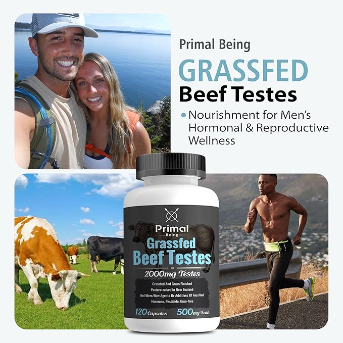 Primal Being Grassfed Beef Testes Capsules – Nutrient-Dense Beef Organ Supplement for Men New Zealand Sourced 120 Capsules