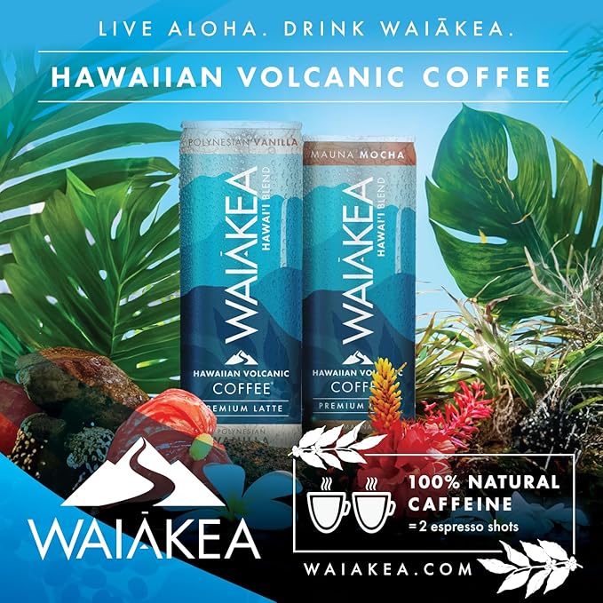Waiakea Hawaiian Volcanic Coffee | Polynesian Vanilla Ready to Drink Canned Coffee 11oz | 12 Pack