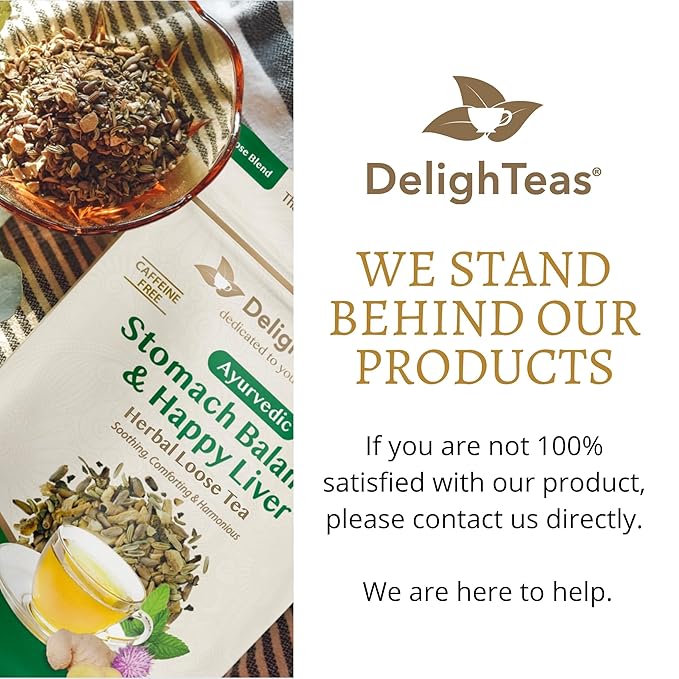 DelighTeas Ayurvedic Herbal Stomach &amp Liver Tea Bags | Eco-Friendly Compostable Pyramids | Organic Milk Thistle Fennel Ginger Peppermint &amp Licorice | Caffeine-Free Kosher | 30 Tea Bags 4g