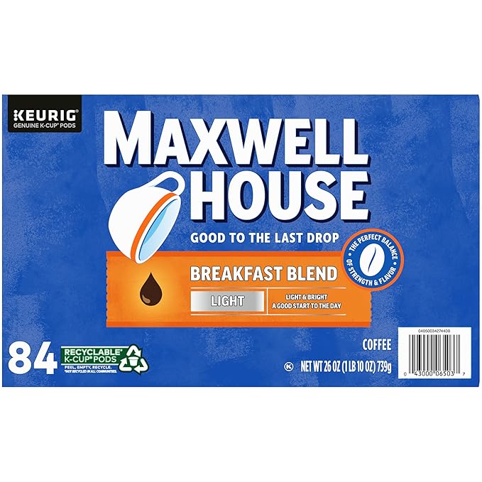 Maxwell House Breakfast Blend Mild Roast K-Cup Coffee Pods Box 84 Count (Pack of 2)