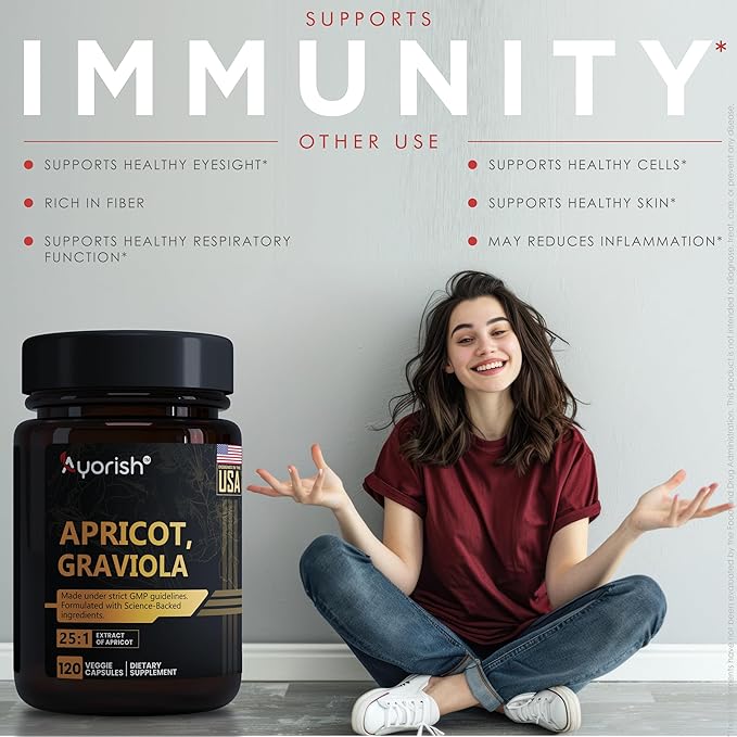 Apricot 500 mg with Soursop Graviola Extract Capsule - 120 Veggie Capsules 60 Servings Non-GMO Vegan
