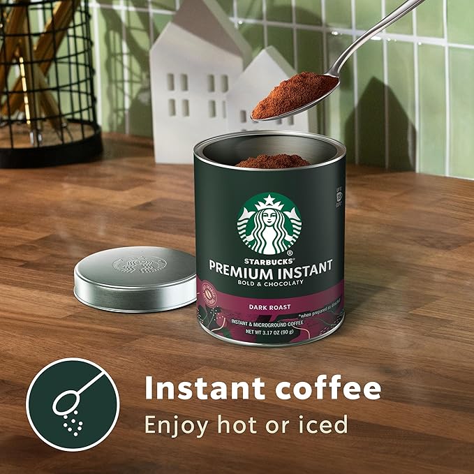 Starbucks Premium Instant Coffee Dark Roast Coffee Arabica Beans Three 3.17 oz Tins (Pack of 2)
