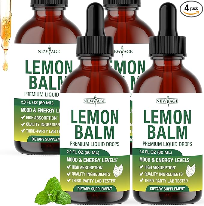 NEW AGE Lemon Balm Tincture - Mood Support Supplement - Lemon Balm Leaf Extract Drops - Vegan Sugar &amp Alcohol-Free Calming Supplement - 8 fl oz