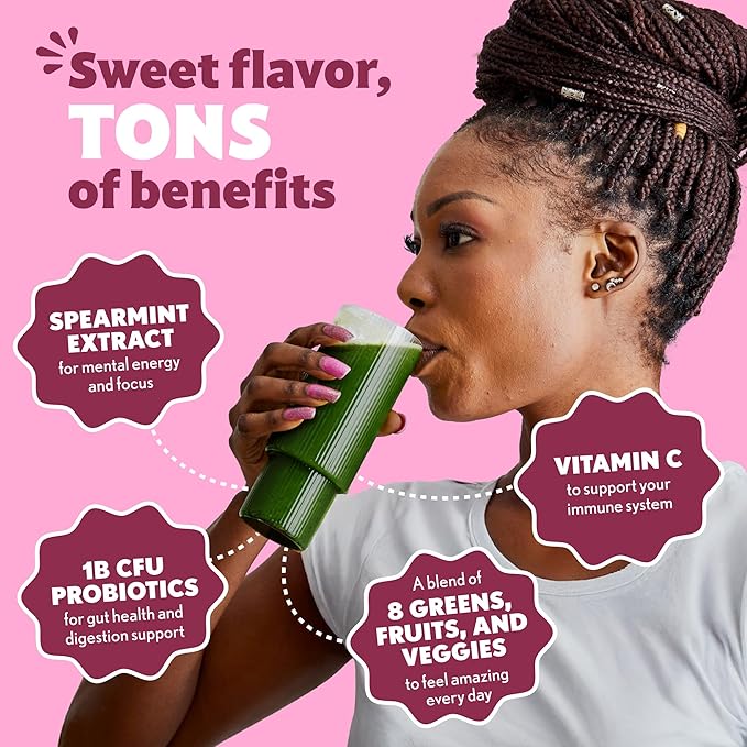 Amazing Grass Sweet Greens and Superfoods Powder for Digestive Health Greens Powder Digestive Enzymes Probiotics Spirulina Chlorella Summer Berry 30 Servings