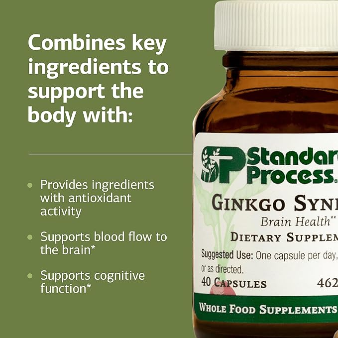 Standard Process Ginkgo Synergy - Brain Health Support Supplement - Supplement with Ginkgo Biloba Extract Organic Buckwheat Powder &amp Gotu Kola to Support Antioxidant Activity - 40 Capsules