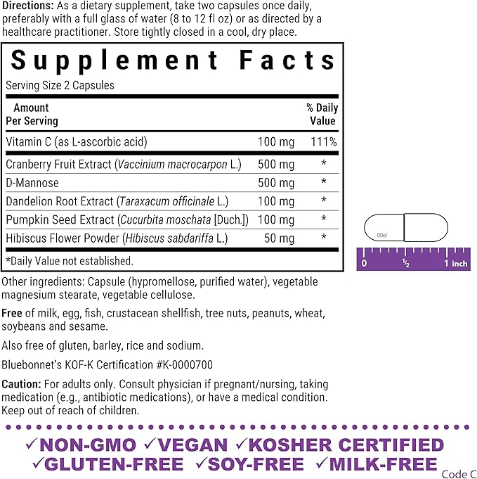 Bluebonnet Nutrition Urinary Tract Support Cleanse &amp Flush* Soy-Free Gluten-Free Kosher-Certified Non-GMO Dairy-Free Vegan 60 Vegetable Capsules 30 Servings