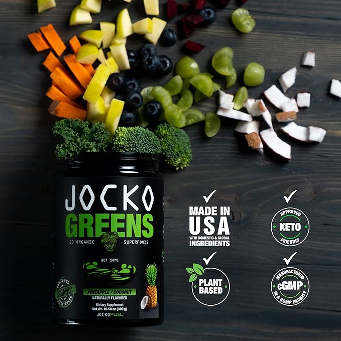 Jocko Fuel Daily Greens Powder - Premium Organic Greens Superfood Powder for Gut Health Digestion Bloating Immune Support with Spirulina Chlorella Digestive Enzymes &amp Probiotics - 30 Serving