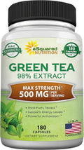 aSquared Nutrition Green Tea Extract with EGCG – 180 Capsules – 500mg per Capsule – 75% Polyphenols 45% EGCG – Antioxidant Support Heart Health Natural Detox – Low Caffeine Supplement