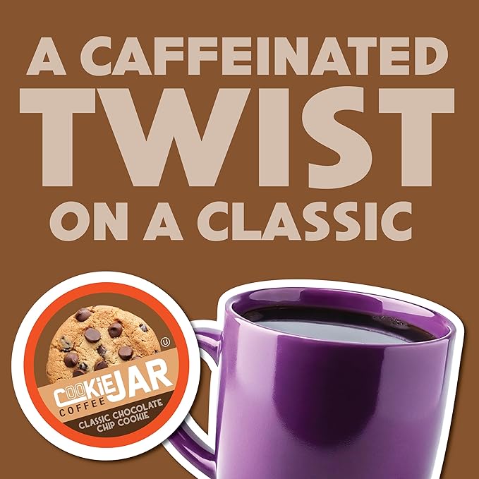 Cookie Jar Chocolate Chip Coffee Pods 40 Single-Serve Pods Compatible with Keurig K Cup Brewers Convenient Brewing Smooth Aroma