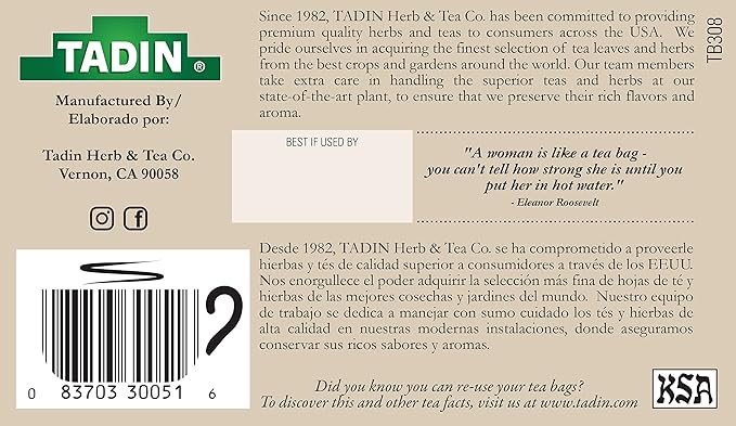 Tadin Green Tea Herbal Tea Green Tea Bags Caffeinated Tea Tea Bags Individually Wrapped 24 Tea Bags Pack of 6