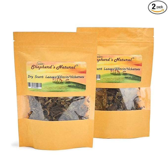 Scent Leaves (Efinrin/Nchanwu) – Dried (2 x 2oz) Bag African Seasoning by HATF's Shepherd's Natural. Perfect for soups stews and teas. Rich aroma traditional flavor! NON-GMO 100% ALL NATURAL.