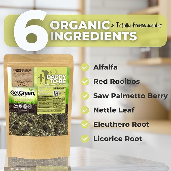 Fertility Support Loose Leaf Tea For Him w/ Alfalfa Red Rooibos | Organic Herbal Tea | 2 oz (57 gram) | Decaf Vegan Healthy No Caffeine Organic Herbs No Natural or Artificial Flavors Resealabl