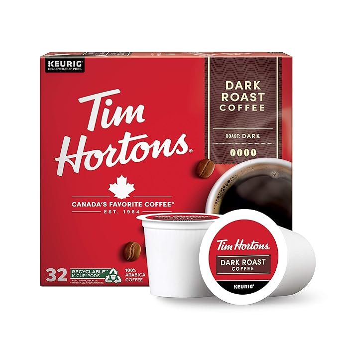 Tim Hortons Dark Roast Coffee Single-Serve K-Cup Pods Compatible with Keurig Brewers 32ct K-CupsRed