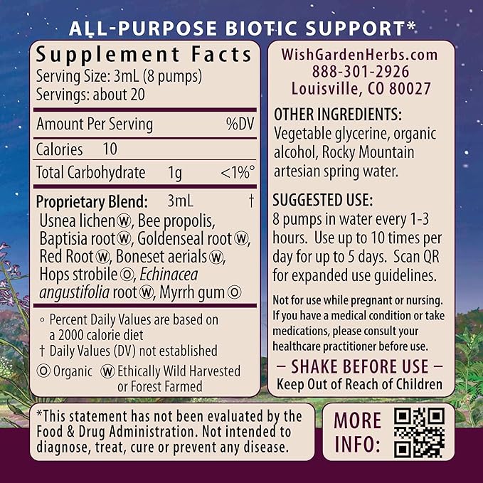 WishGarden Herbs Kick-Ass Biotic Immune Hero - Plant-Based Herbal Biotic Formula with Usnea Lichen Hops Echinacea &amp Goldenseal Supports Healthy Immune Respiratory &amp Lymph System Function