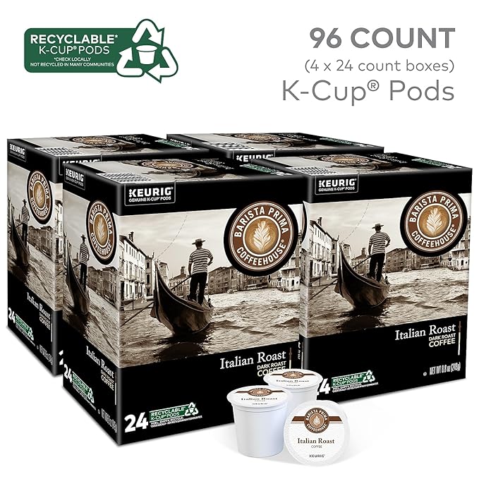 Barista Prima Italian Roast Coffee Keurig K-Cup Pods Dark Roast 96/Carton (66149)