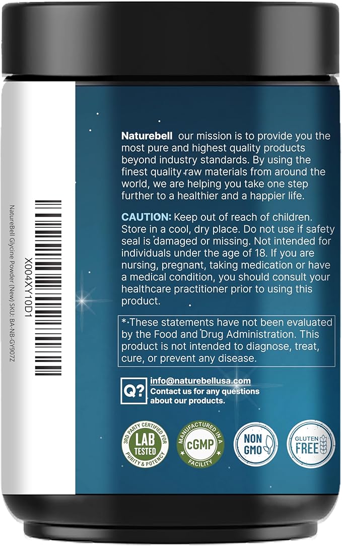 Glycine Powder 300 Servings (2 lb) – 3000 mg Free-Form Glycine Per Serving – Unflavored Pure Powder – Non-GMO cGMP Manufactured