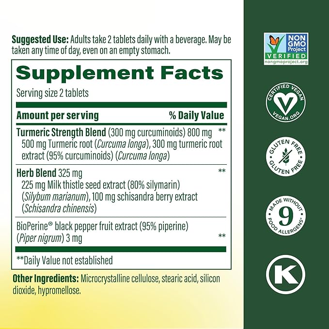 MegaFood Turmeric Curcumin Supplement for Liver Support - Turmeric Supplement with Black Pepper &amp Milk Thistle - 300mg Curcuminoids Per Serving - Vegan Gluten Free NonGMO - 60 Tablets 30 Servin