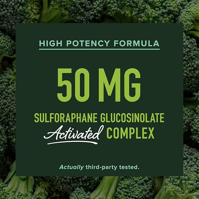 50MG Sulforaphane Supplement from Broccoli Sprouts | NRF2 Activation Cellular Health &amp Immune Support | Glucoraphanin Myrosinase &amp Antioxidants | 3rd Party Tested | 120 Broccoli Seed Microbe