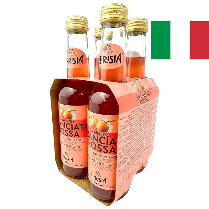 Lurisia Aranciata Rossa Blood Orange Soda 4 x 9.3 Fl Oz (275ml) Italian Soda - Sicilian Blood Orange - Citrus Orange Soft Drink - Red Orangeade - Carbonated Sparkling Fruit Juice Beverage from Italy