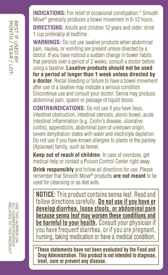 Traditional Medicinals Smooth Move with Senna Herbal Tea (Pack of 6) - 96 Tea Bags Total