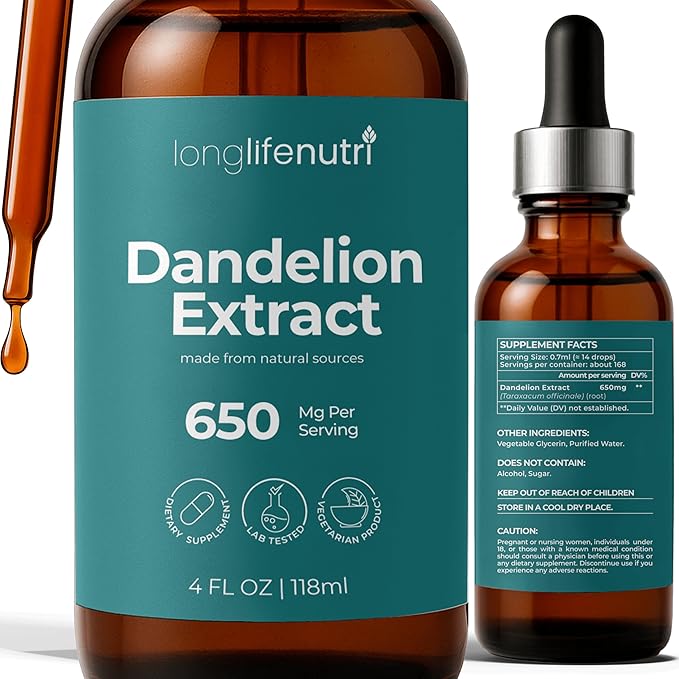 Dandelion Root Extract Liquid Drops - Sourced from Taraxacum Officinale 4 Fl Oz Organic Supplement for Natural Digestion &amp General Wellness Sugar-Free No Alcohol GMP Certified