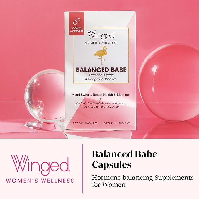Winged Wellness Balanced Babe Hormone Balance &amp Estrogen Detox Supplement for Women - 100mg DIM &amp Milk Thistle for PMS Bloating Cramps Mood Hormonal Acne &amp PCOS Support 60 Capsules