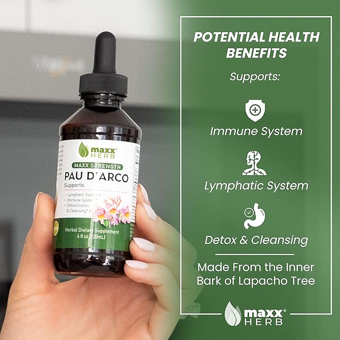 Maxx Herb PAU D'Arco Tincture - Max Strength PAU D Arco Extract for Immune Support Taheebo Tea Inner Bark Absorbs Better Than PAU Darco Capsules – 4 Oz Bottle (60 Servings)