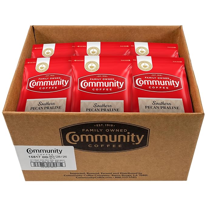 Community Coffee Pecan Praline Flavored Medium Roast Pre-Measured Coffee Packs 3.0 Ounce Each (Pack of 20)