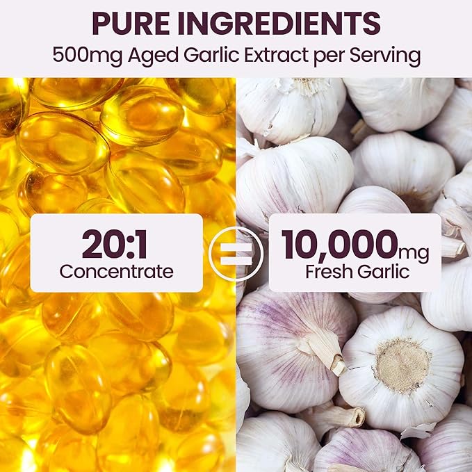 10000mg Aged Garlic Extract | 350 Softgels | Odorless Garlic Supplements | Antioxidant Support &amp Cognitive Function | Pure Allium Sativum 20:1 Extract | Non-GMO Gluten-Free