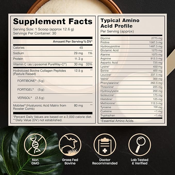 Pure Therapro Rx TriActive Collagen Plus Collagen Powder for Hair Skin Nails Bones &amp Joints Hydrolyzed Collagen Powder w/Patented Peptides Unflavored Multi Collagen Protein Powder 30 Servin