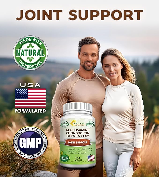 aSquared Nutrition Glucosamine Chondroitin Turmeric MSM Boswellia - 120 Capsules - Joint Support Supplement - Joint Support Relief Pills for Health - Natural Supplement for Back Knee &amp Hands