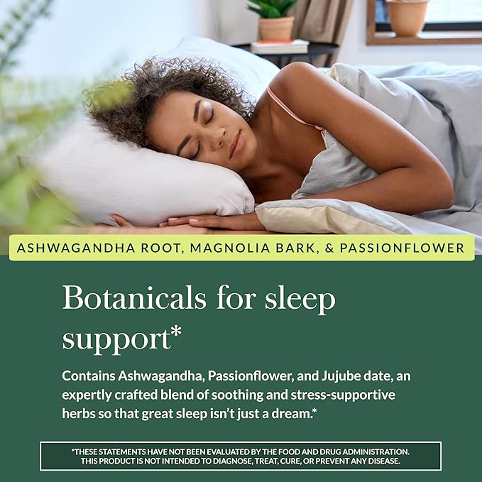 Gaia Herbs SleepThru - Sleep Support Supplement with Ashwagandha Root Magnolia Bark Passionflower &amp Jujube Date* - 60 Vegan Liquid Phyto-Caps (30 Servings)