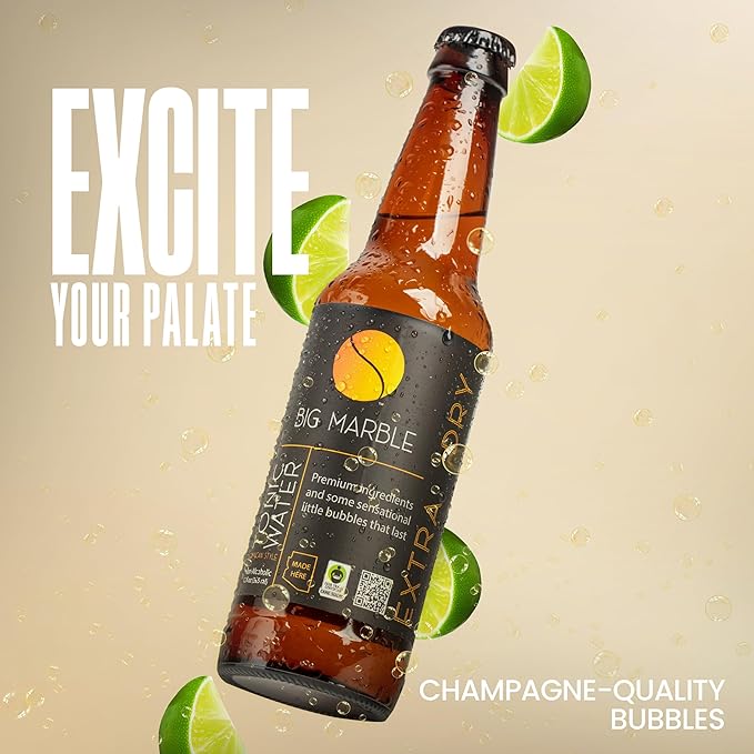 Big Marble Extra Dry Tonic Water Premium Non-Alcoholic Low Sugar Fair Trade Certified Real Quinine No Artificial Sweeteners/Colors for Cocktails &amp Mocktails - 12 Pack 355ml (12 Fl Oz) Bottl