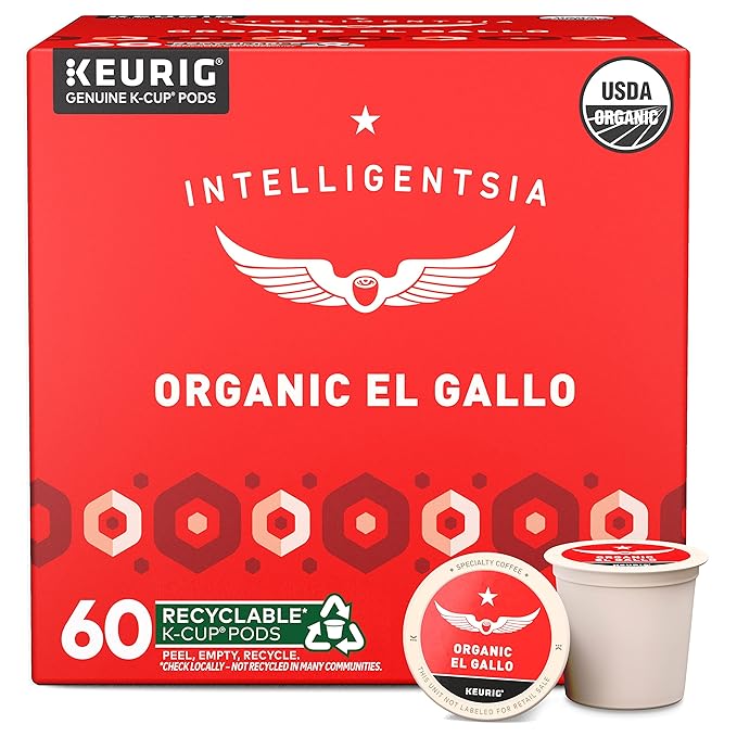 Intelligentsia Coffee Light Roast K-Cup Coffee Pods for Keurig Brewers - Organic El Gallo 60 Count with Flavor Notes of Milk Chocolate Honey and Cola (6 Boxes of 10 K-Cup Pods)