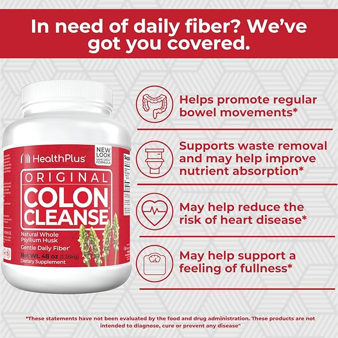 Health Plus Colon Cleanse Digestive Support | All Natural Daily Fiber for Toxin Elimination To Reduce Bloating | Supports Heart Health | 48 Ounces 194 Servings