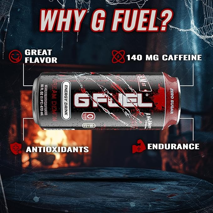 G Fuel Energy Drink Fruit Punch Sugar Free Beverage with 140mg Caffeine Daily Energy Boost with Focus Amino Vitamin + Antioxidants 16 oz Cans (Nightmare on Elm Street 12-Pack)