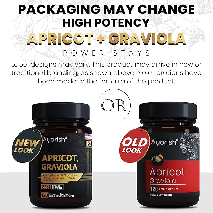 Apricot 500 mg with Soursop Graviola Extract Capsule - 120 Veggie Capsules 60 Servings Non-GMO Vegan