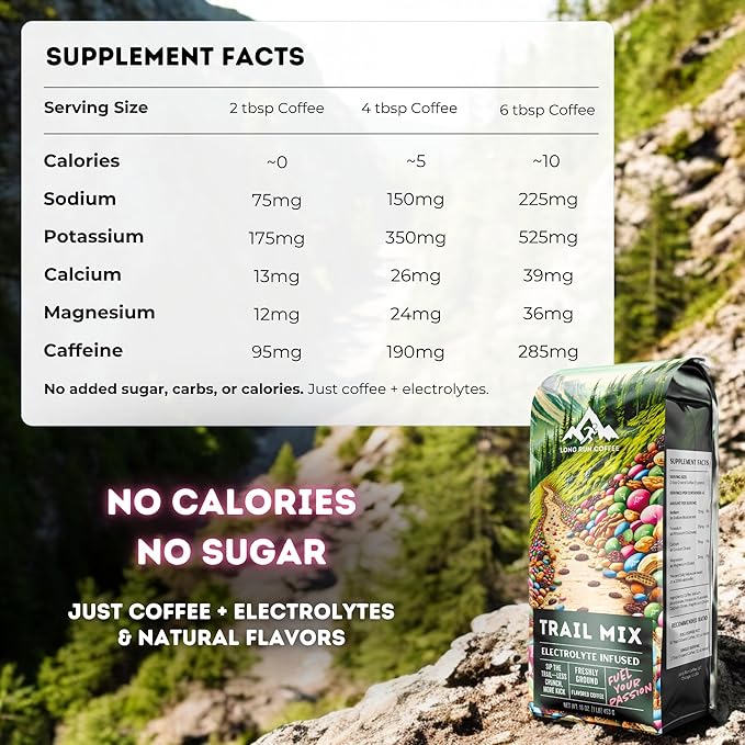 Long Run Coffee – Hydrating Coffee with Electrolytes – All Natural Energy + Hydration + Recovery for Athletes – Stomach Friendly Electrolyte Coffee for Runners (5 lb Trail Mix)