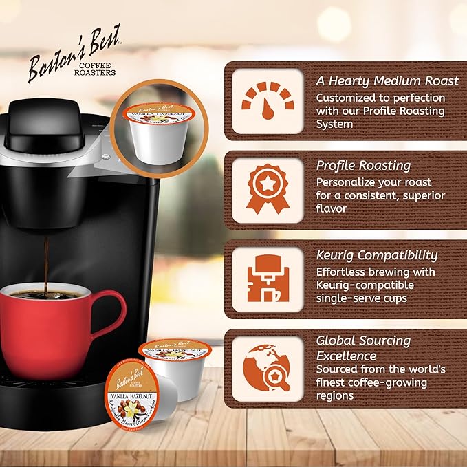 Boston’s Best - Vanilla Hazelnut Delicious Medium Roast Coffee Flavored Gourmet Compatible with Keurig Coffee Maker 1 Count (42 Single Serve Cups)