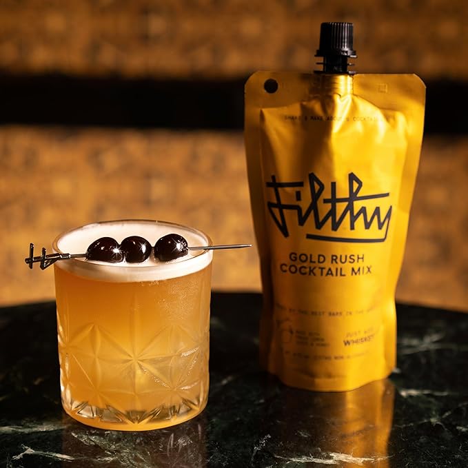 Filthy Gold Rush All Natural Cocktail Mixer - Made With Fresh Lemon Juice &amp American Honey - Balanced Sweet &amp Sour Cocktail Mix for Whiskey Gin and Non-Alcoholic Mocktails - 8 oz Pouch 6 Pac