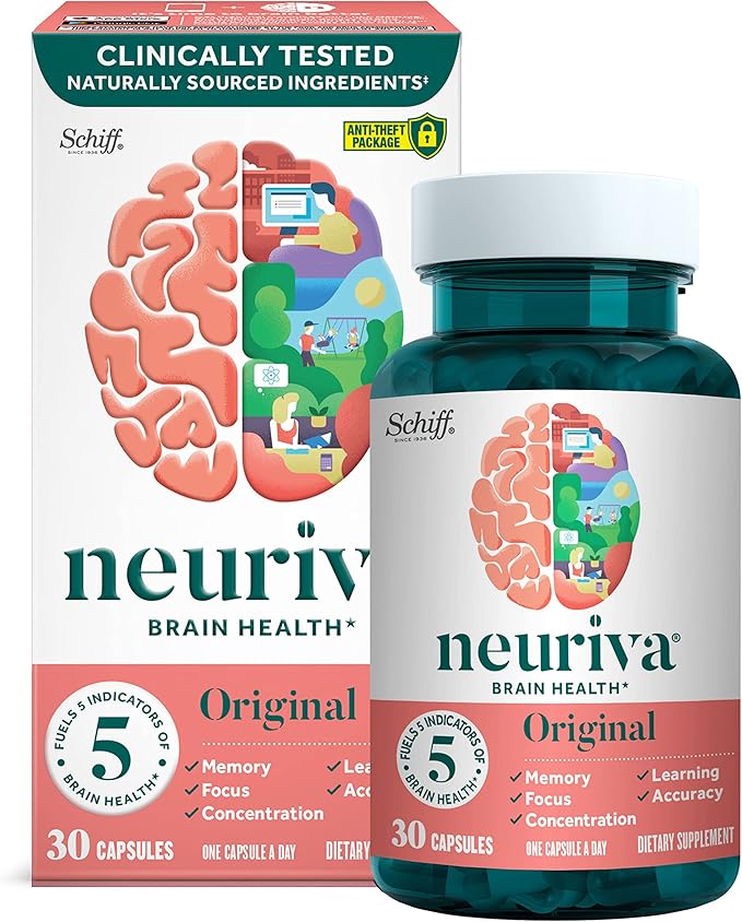 NEURIVA Original Brain Supplement for Memory Focus &amp Concentration + Learning &amp Accuracy with Clinically Tested Nootropics Phosphatidylserine and Neurofactor Caffeine Free 30ct Capsules