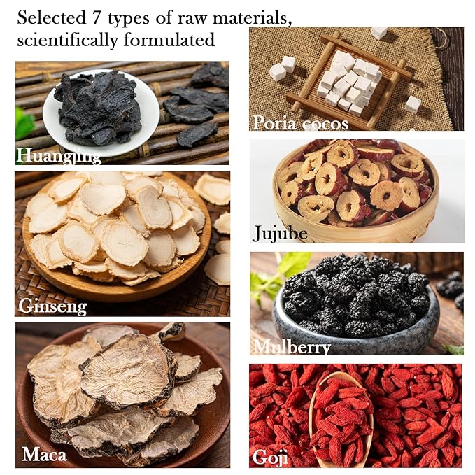 Ginseng Five Treasures Tea Wubao 250g/8.8oz Ginseng Six Treasures Kidney Tea Men’s Maca Herbal Men's Energy Husband Huangjing Mulberry Goji berries Red Jujubes